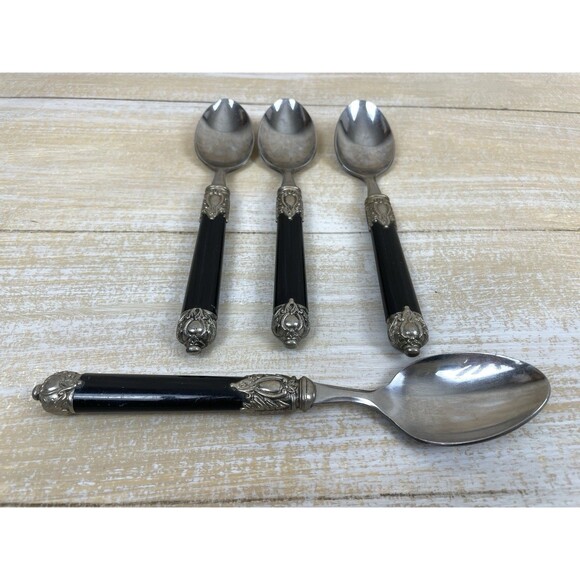 Hampton Silversmiths SAN REMO Black Handle Flatware Lot of 4 Soup Spoons - Picture 4 of 6